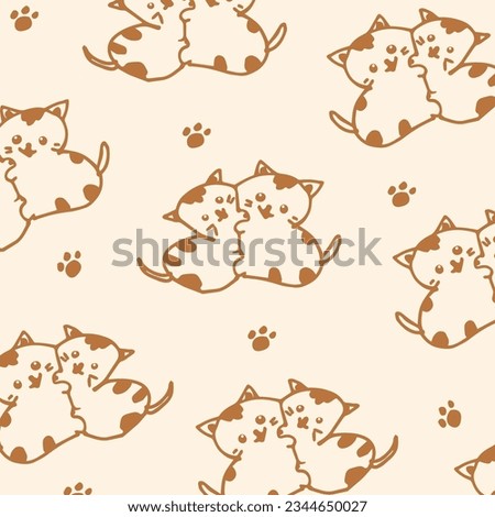 Cute cat pattern design on beige background. Wallpaper, fabric design and decoration.