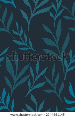 Vintage green leaves pattern painted in watercolor style on dark background. Seamless pattern.