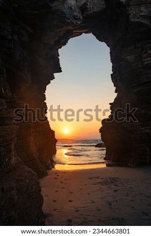 Praia das Catedrais or Cathedral beach on the atlantic coast of Galicia, Spain Royalty-Free Stock Photo #2344663801