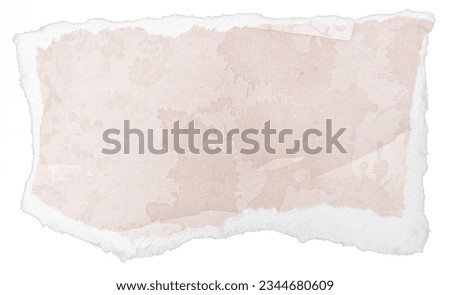 Ripped beige watercolor paper note message isolated on white background. Template