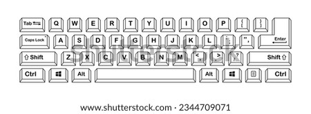 Keyboard. Linear, black, computer keyboard, keyboard keys, English layout. Vector illustration Royalty-Free Stock Photo #2344709071