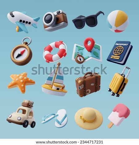 Collection of Travel Tourism 3d icon, Trip Planning World Tour. Holiday Vacation, Travel and Transport concept. Eps 10 Vector. Royalty-Free Stock Photo #2344717231