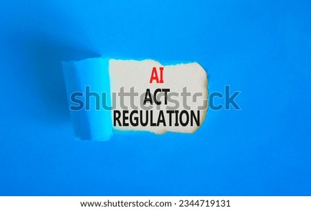 AI act regulation symbol. Concept words AI artificial intelligence act regulation on beautiful white paper. Beautiful blue background. Business AI act regulation concept Copy space