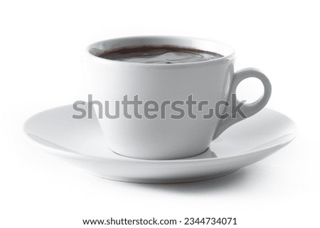 Hot chocolate in white cup isolated on white background.