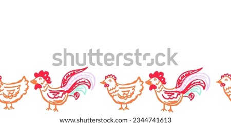 Cute seamless border. Drawings with wax crayons. Design for paper, fabric, interior decor and other use