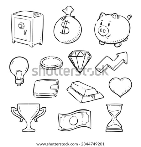 Hand Drawn Bank Doodle Illustration Vector Illustration In Flat Style.