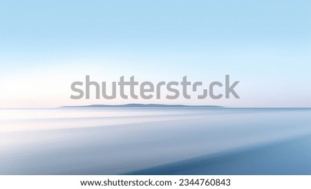 Clear blue sky sunset with horizon on calm ocean seascape background. Picturesque Royalty-Free Stock Photo #2344760843