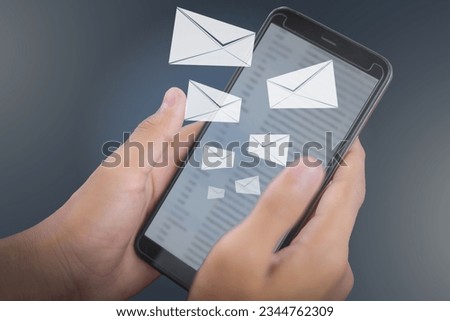 Email marketing concept, send email via mobile phone, mail icon.