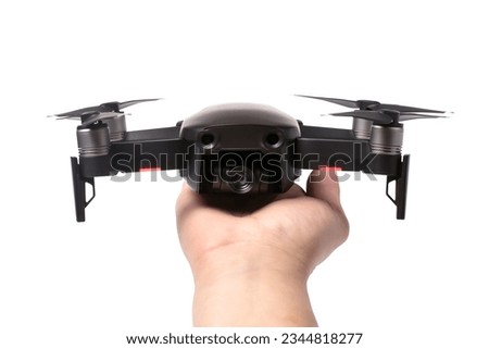 drone on hand isolated on white background