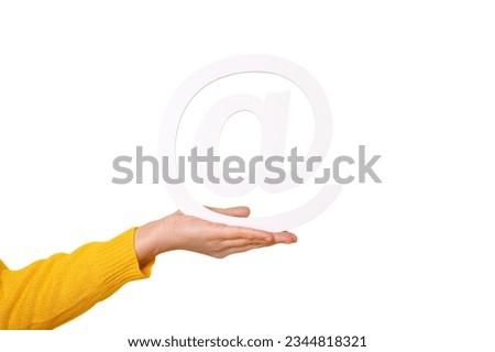 Email symbol on hand isolated on white background