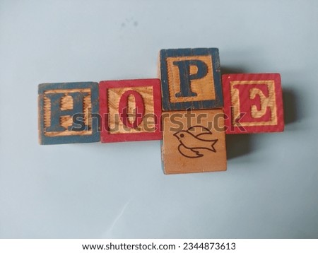 wooden block word hope and bird pigeon wooden block icon.