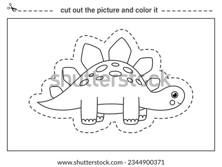 Cut out cute dinosaur and color it. Black and white worksheet for kids. Cutting practice for preschoolers.