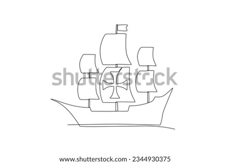 A ship exploring the ocean. Colombus day one-line drawing