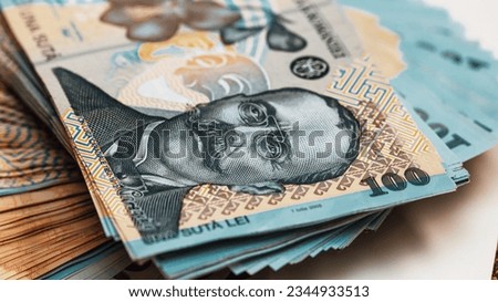 Romanian LEI Currency Banknote. RON Money European Currency Royalty-Free Stock Photo #2344933513