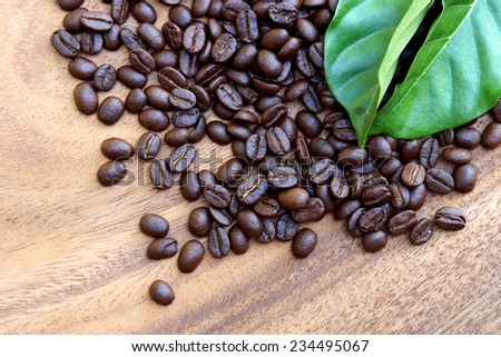 roasted coffee beans on the wood