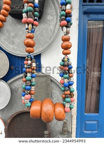 Essaouira mogador city in Morocco. Shopping in the street of Essaouira. Old traditional Moroccan jewelry in Essaouira. Royalty-Free Stock Photo #2344954993
