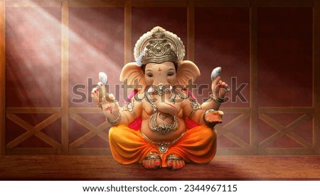 Ganesh Illustration of colorful hindu lord Ganesha on decorative background- Graphical poster modern art 3D wallpaper Royalty-Free Stock Photo #2344967115