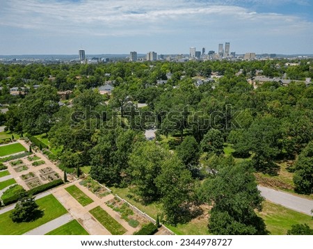 Aerial view of the Woodward Park and Tulsa cityscape at Oklahoma