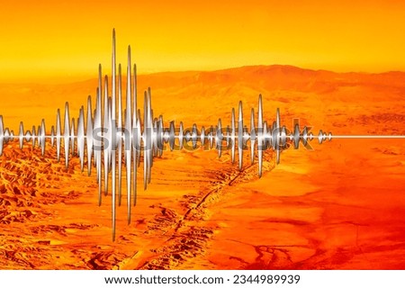 The san andreas fault line reason for so many earth quakes is good visibly in the dried out plains desert with meter overlay Royalty-Free Stock Photo #2344989939