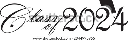 Class of 2024 Script Banner Logo BW with Graduation Cap