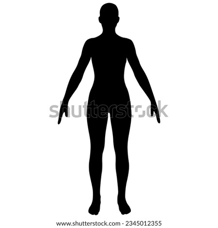 Silhouette of female body form full frontal dark outline clipart diagram
