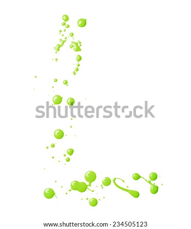 Letter L character made with the oil paint drops and spills, isolated over the white background