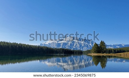 Cascade Mountain and Reflections at Two Jack Lake, Banff National Park Royalty-Free Stock Photo #2345069875