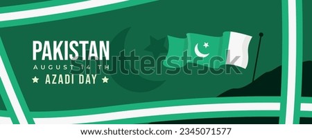 14 august pakistan independence day vector banner with pakistan flag and green frames and ribbon, it contains clipping mask