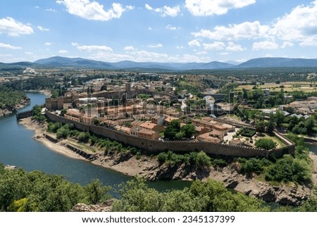 Panoramic view of the town of Buitrago del Lozoya. Its walled enclosure remains in a complete state. Community of Madrid, Spain.