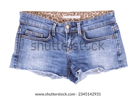 Blue denim shorts on a white background.Women's shorts.