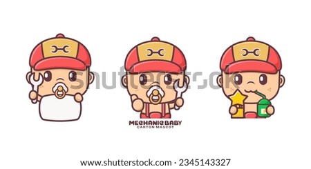 cute mechanic baby cartoon mascot. vector illustrations with outline style.