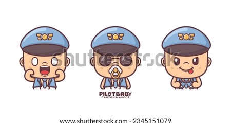 cute airplane pilot baby cartoon mascot. vector illustrations with outline style.
