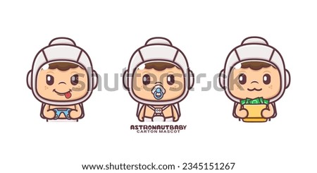 cute astronaut baby cartoon mascot. vector illustrations with outline style.