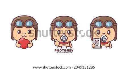 cute little baby pilot cartoon mascot. vector illustrations with outline style.
