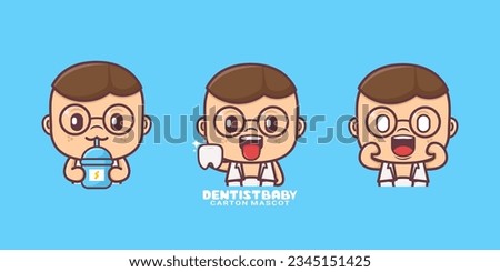 cute dentist baby cartoon mascot. vector illustrations with outline style.