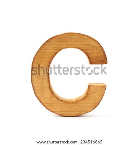 Single capital block wooden letter C isolated over the white background