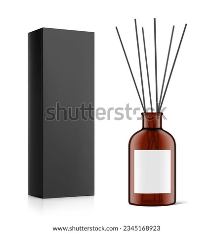 Set of diffuse bottle with aroma sticks mockup. Vector illustration isolated on white background. Сan be used for presentation your product. EPS10.	 Royalty-Free Stock Photo #2345168923