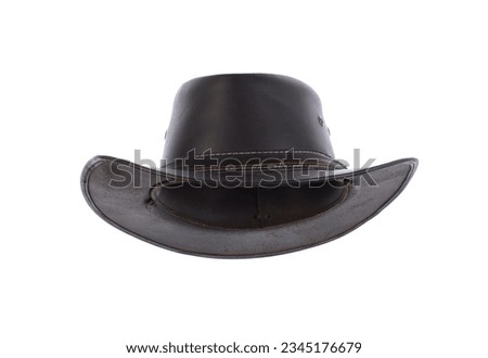 vintage black leather cowboy hat isolated on white background
