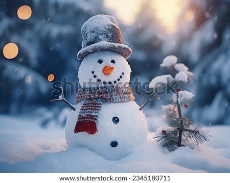 A Closed-Up Shot of A Happy Snowman Royalty-Free Stock Photo #2345180711