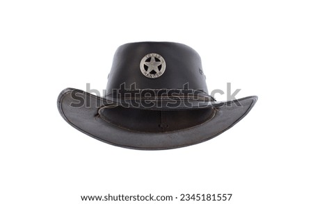 black leather sheriff hat isolated on white background Royalty-Free Stock Photo #2345181557