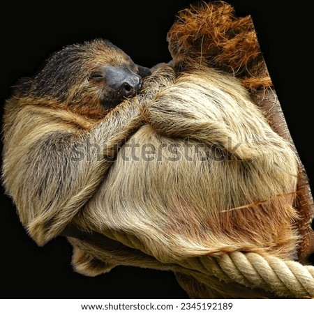 sleeping sloth on black background
