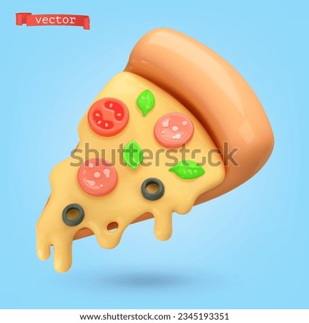 Slice of pizza 3d cartoon vector icon
