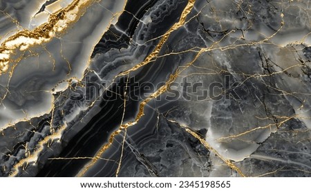 Luxurious black agate marble texture with golden veins, polished marble quartz stone background striped by nature with a unique patterning, it can be used for interior-exterior home décor tile.