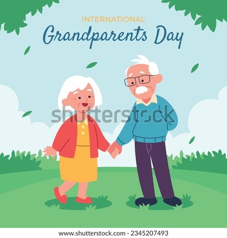 Happy Grandparents Day background. National Grandparents Day celebration. July 23. Cartoon vector illustration. greeting card, poster, banner. Calligraphy. Elderly. International Day for Older Persons Royalty-Free Stock Photo #2345207493