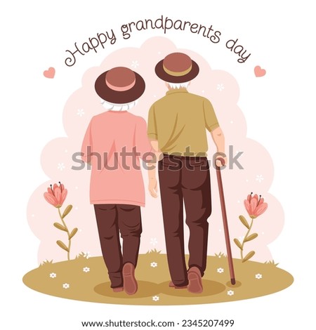 Happy Grandparents Day background. National Grandparents Day celebration. July 23. Cartoon vector illustration. greeting card, poster, banner. Calligraphy. Elderly. International Day for Older Persons Royalty-Free Stock Photo #2345207499