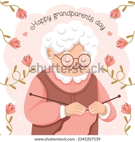 Happy Grandparents Day background. National Grandparents Day celebration. July 23. Cartoon vector illustration. greeting card, poster, banner. Calligraphy. Elderly. International Day for Older Persons Royalty-Free Stock Photo #2345207539