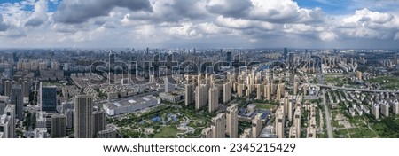 Aerial photo of a large panoramic view of the city of Hefei, Anh