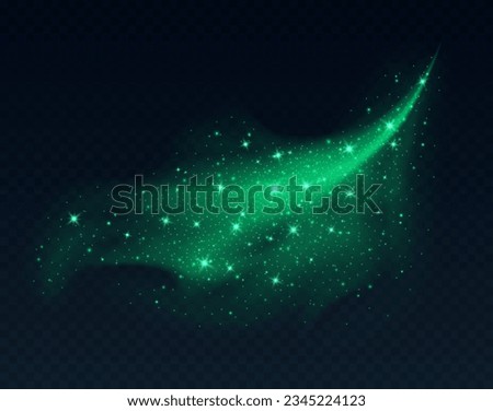 Green dust cloud with sparkles isolated on dark background. Stardust sparkling background. Glowing glitter smoke or splash. Vector illustration. Christmas or Halloween decoration. Royalty-Free Stock Photo #2345224123