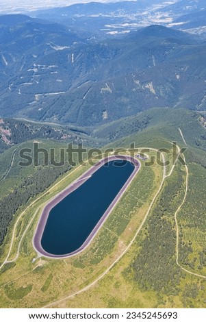 Aerial photo of water reservoire "Dlouhe Strane" in Jeseniky mountains, Moravia region, Czech republic.
