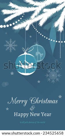 Pole dance Christmas Cards. Christmas Tree with Pole Dancing Christmas Ornaments